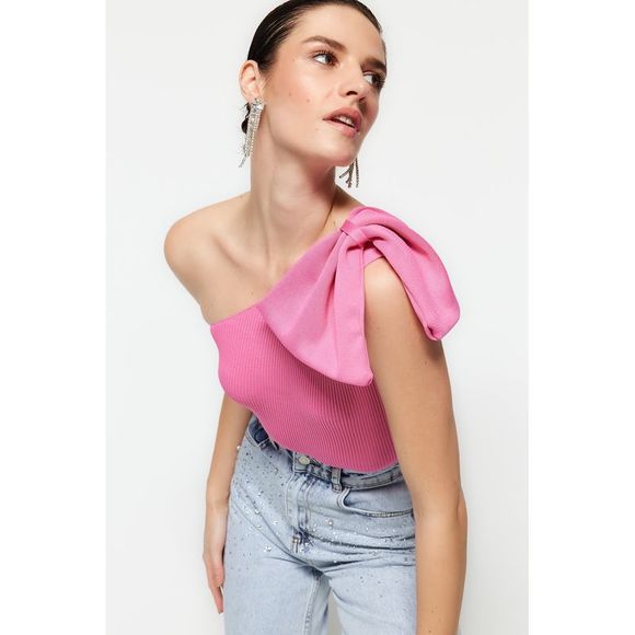 NWT Trendyol Women Regular fit Asymmetrical Collar Knitwear Blouse - Picture 3 of 8